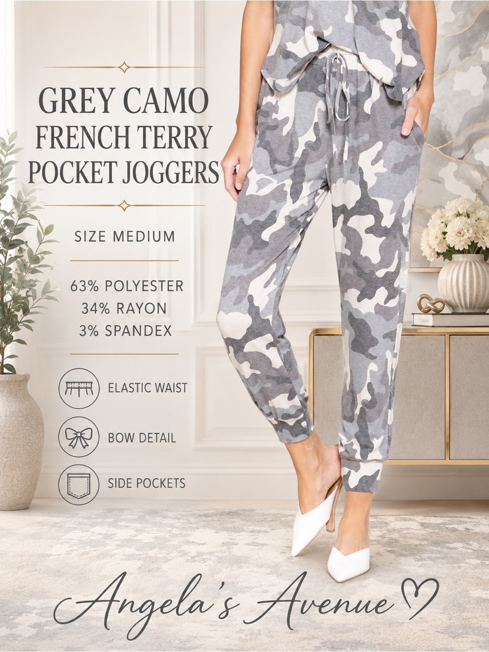 Camo Grey French Terry Pocket Joggers NEW